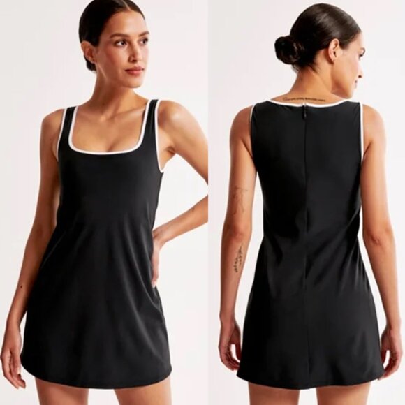 Abercrombie & Fitch Dresses & Skirts - Abercrombie & Fitch Squareneck Traveler Mini Dress M Black White Trim Athleisure